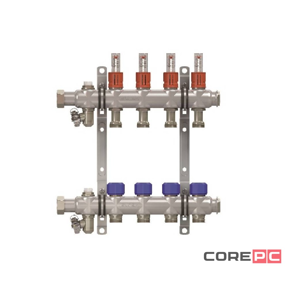 Группа коллекторная ELSEN 1quot; 6 контуров, размер отвода-3/4quot; с вентилями, нерж. сталь