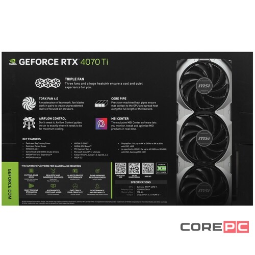 Видеокарта MSI (RTX 4070 Ti VENTUS 3X E1 12G) GeForce RTX 4070 Ti VENTUS 3X E1