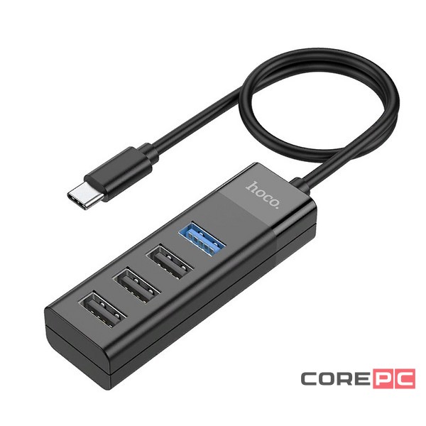 Переходник разветвитель Hoco (HB25) Easy Mix 4 в 1 Сonverter Type-C на USB 3.0 + USB 2.0*3 (Black)