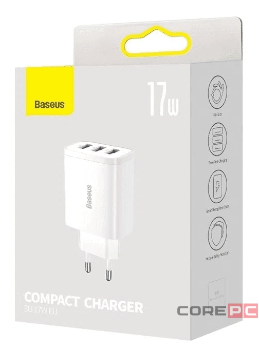 Сетевое зар. устр. Baseus Compact 17W 3USB (CCXJ020102) белое