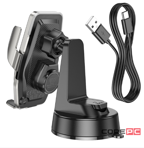 Держатель c беспроводной зарядкой на торпеду Hoco HW27 15W с зажимом черный