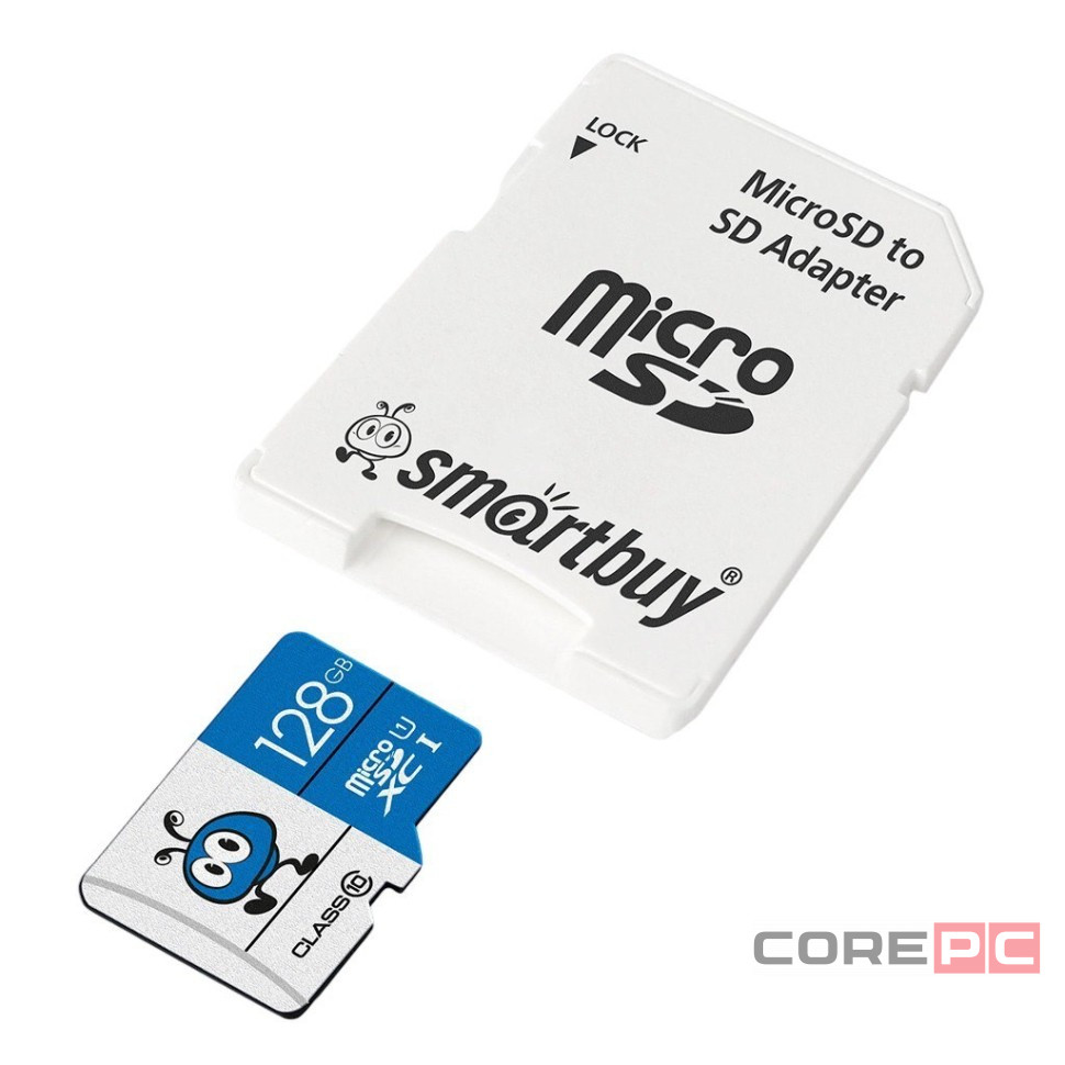micro SDXC карта памяти Smartbuy 128GB UHS-I BLUE (с адаптером SD)