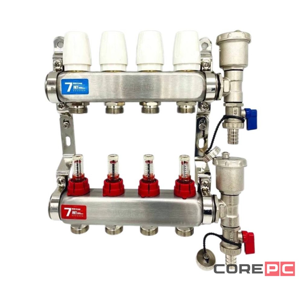 Группа коллект. VIEIR 1х4х3/4quot; с расходомер, дренаж. кр, воздухоотвод., нерж. сталь VR113-04A