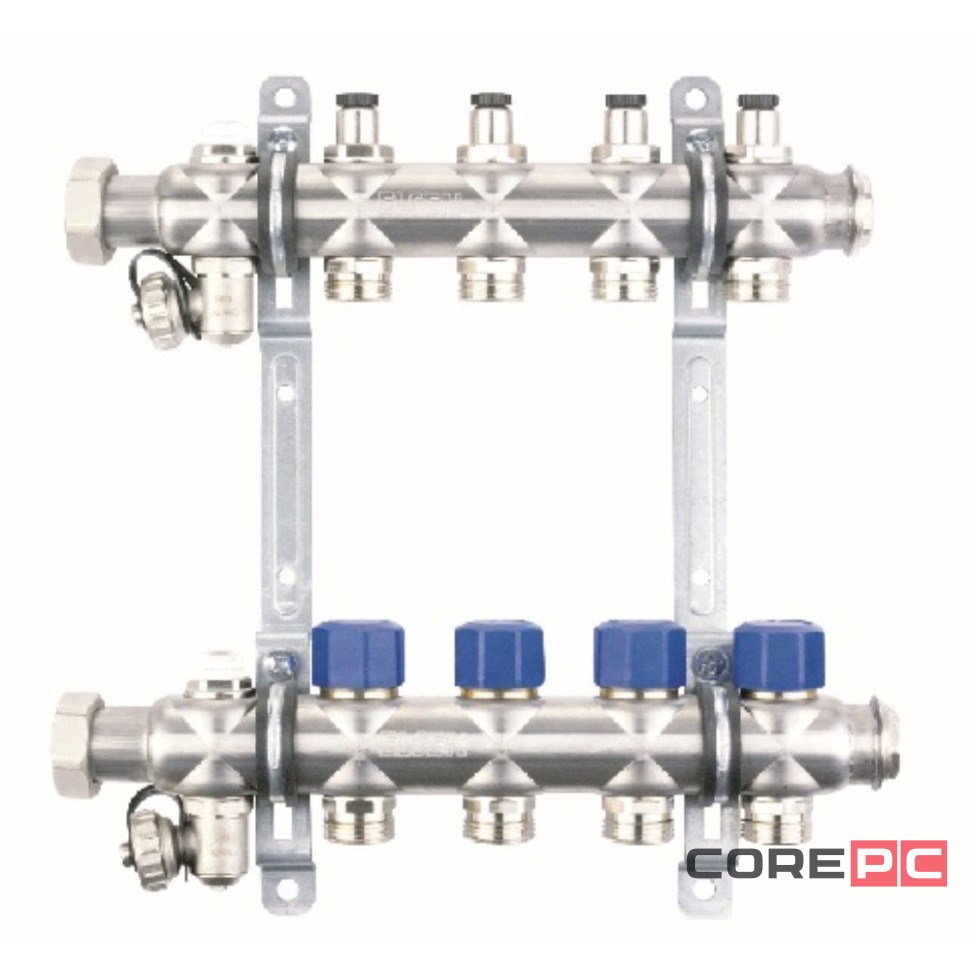 Группа коллекторная ELSEN 1quot;, 8 контуров,PN-4, T -от 0 до +70, с вентилями, нерж. сталь