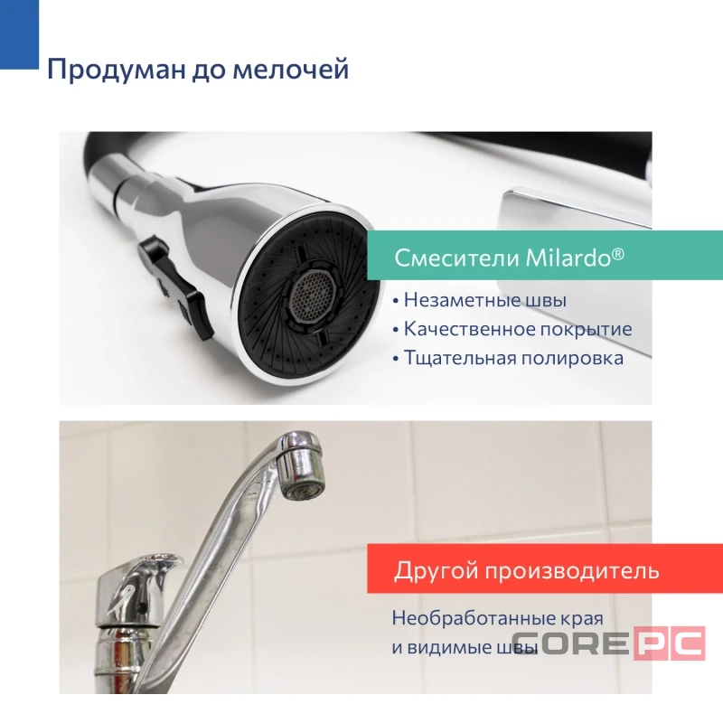 Смеситель для кухни Milardo POLSB0FM05, рычажное управление, цвет хром/черный