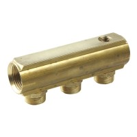 Коллектор HENCO латунный под евроконус с отверстием для воздухоотводчика, 1quot; - 2x3/4quot;НР - 3/8quot;