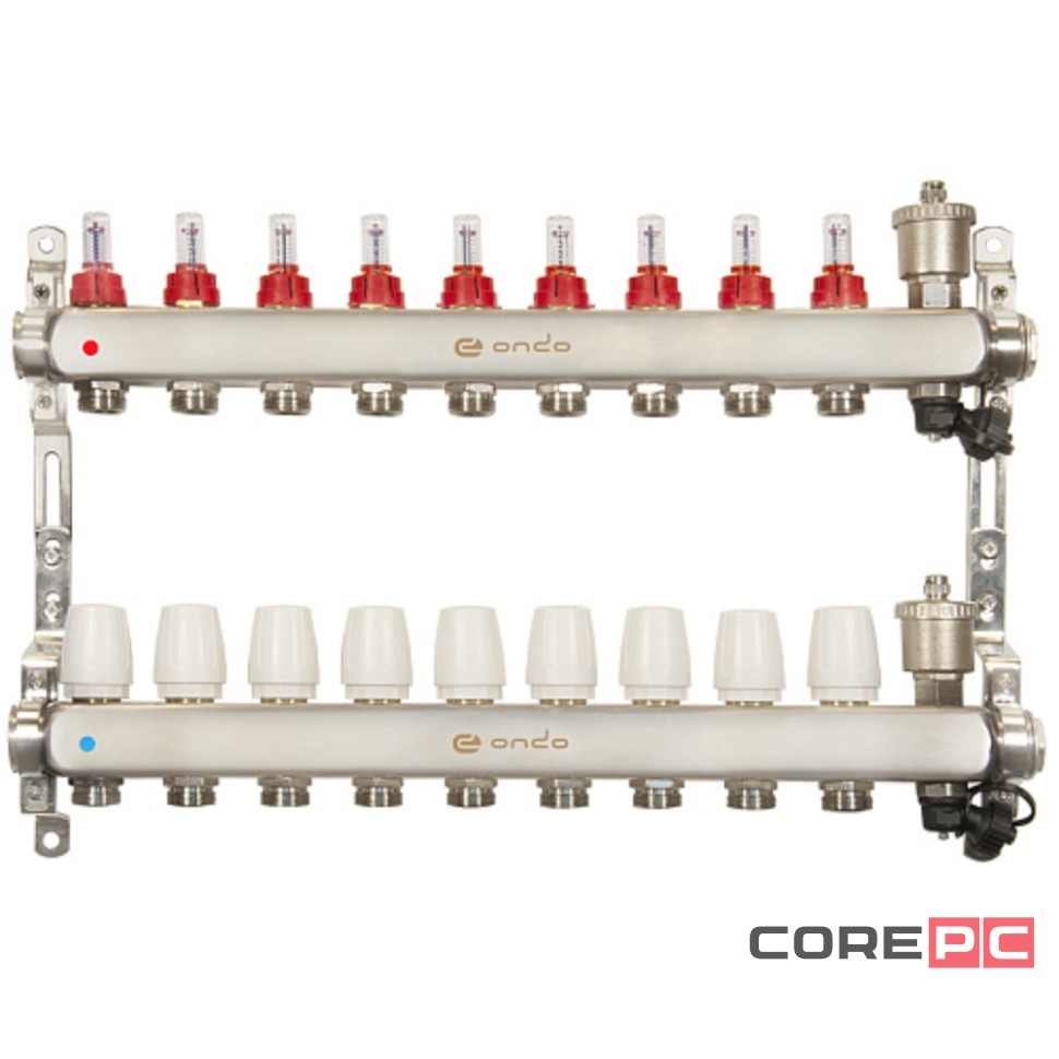 Группа коллекторная ONDO нерж сталь 9 вых. с автомат. воздухоотвод., расход. и термостат. клапанами