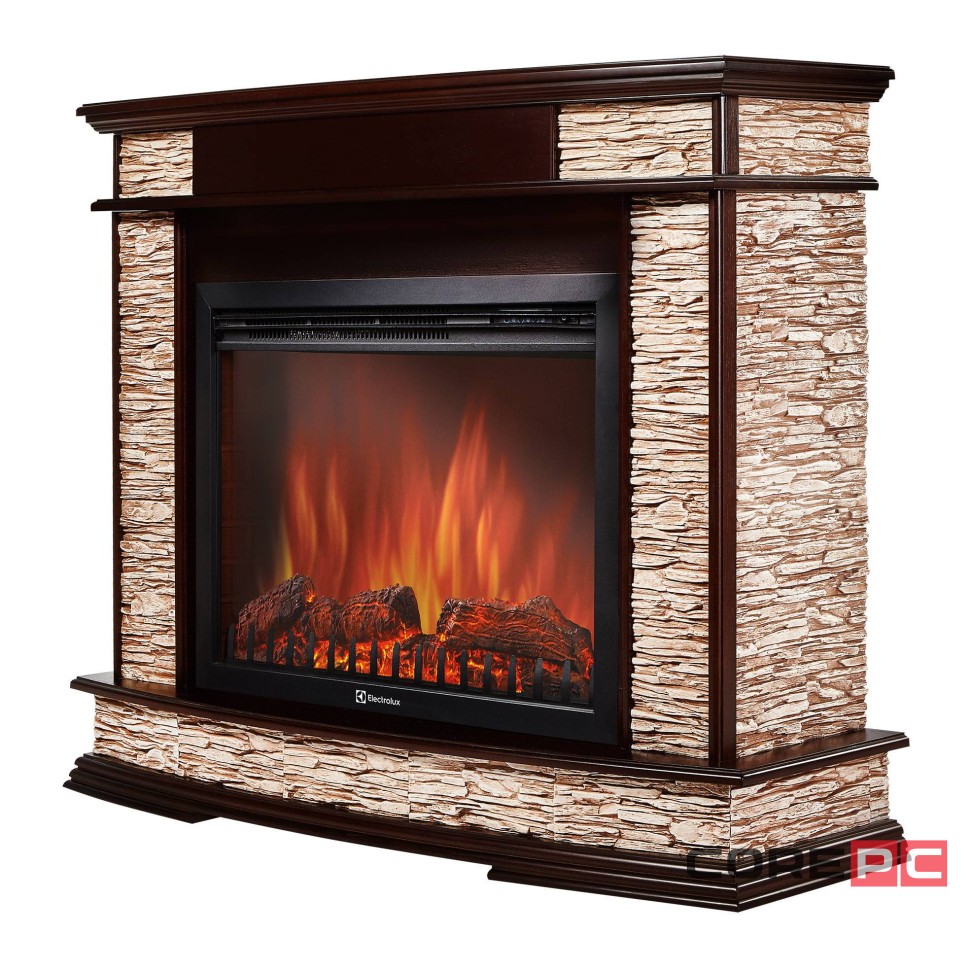 Каминокомплект:Очаг Electrolux EFP/P-3020LS, портал Scala 30 сланец скалистый бурый, шпон тёмный дуб
