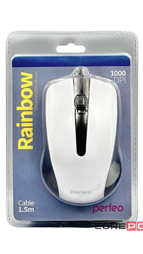 Мышь проводная Perfeo Rainbow USB/DPI 1000/3 кнопки/1.8м черно-белая