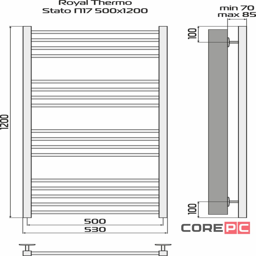 Полотенцесушитель Royal Thermo Stato П17 500х1200 стальной