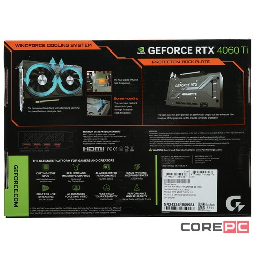 Видеокарта Gigabyte (GV-N406TWF2OCV2-8GD) GeForce RTX 4060 Ti 8GB WINDFORCE OC V2