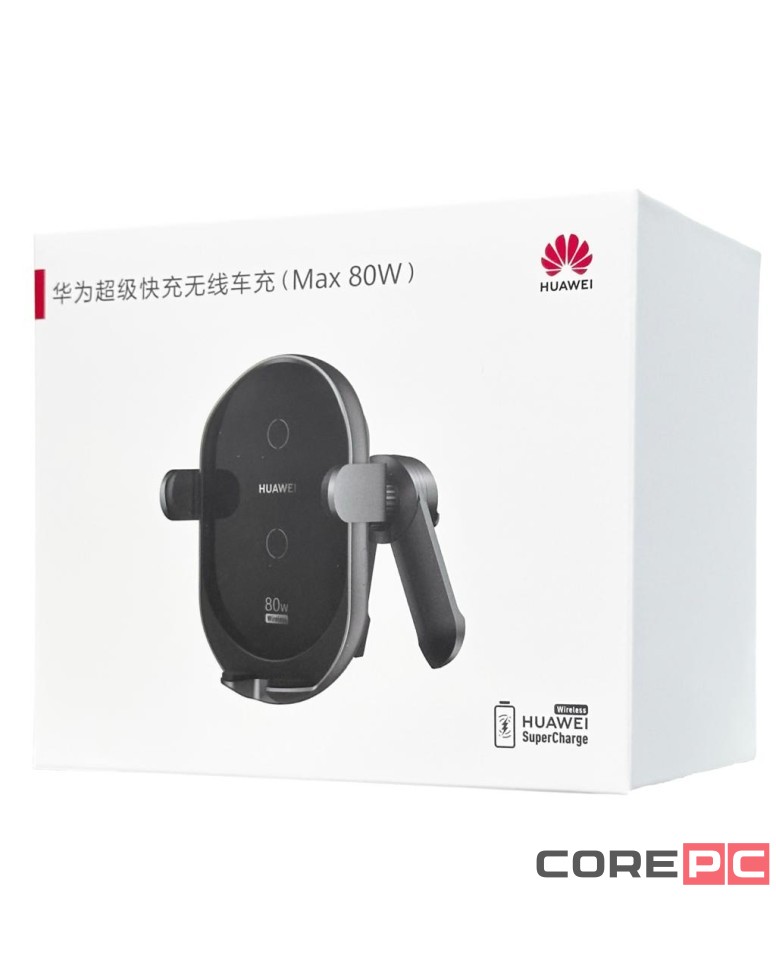 Держатель c беспроводной зарядкой в воздуховод Huawei K080 80W с зажимом черный