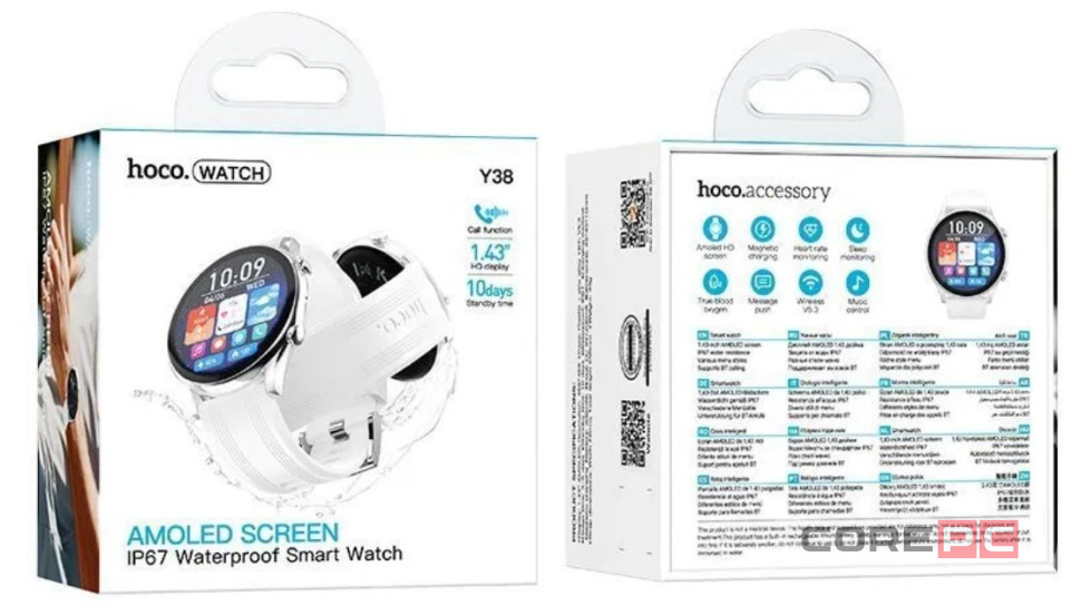 Смарт-часы Hoco Y38 Smart Watch Amoled Screen 1.43"/IP67/BT5.3 белые