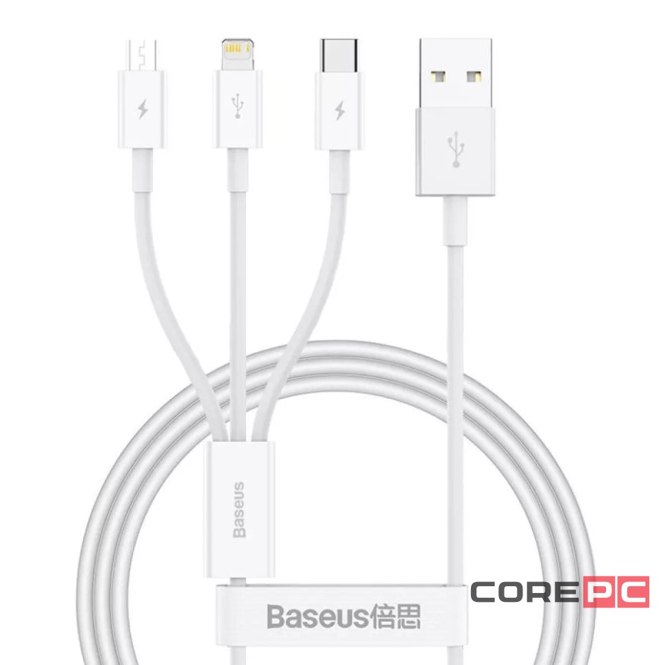Кабель-зарядка Baseus Superior 3в1 i-Phone/Type-C/Micro 0.5м (P10320105221-01) 3.5A белый