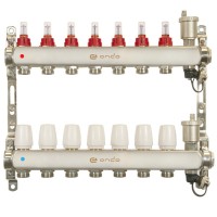 Группа коллекторная ONDO нерж сталь 7 вых. с автомат. воздухоотвод., расход. и термостат. клапанами