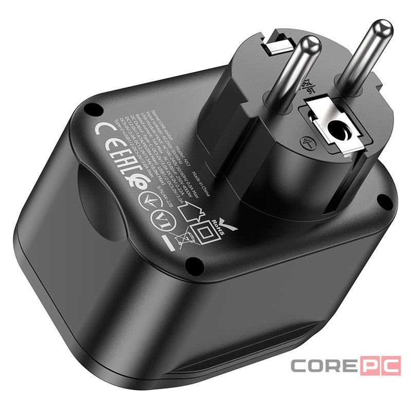 Сетевой фильтр HOCO NS3 1 розетка + 3 USB 16A черный