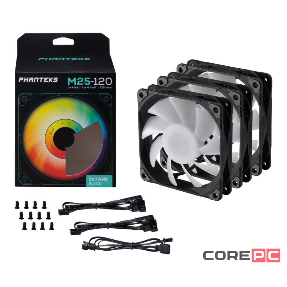 Комплект вентиляторов для корпуса PHANTEKS M25 DRGB Black PH-F120M25_DRGB_PWM_BK01_3P_RU PWM