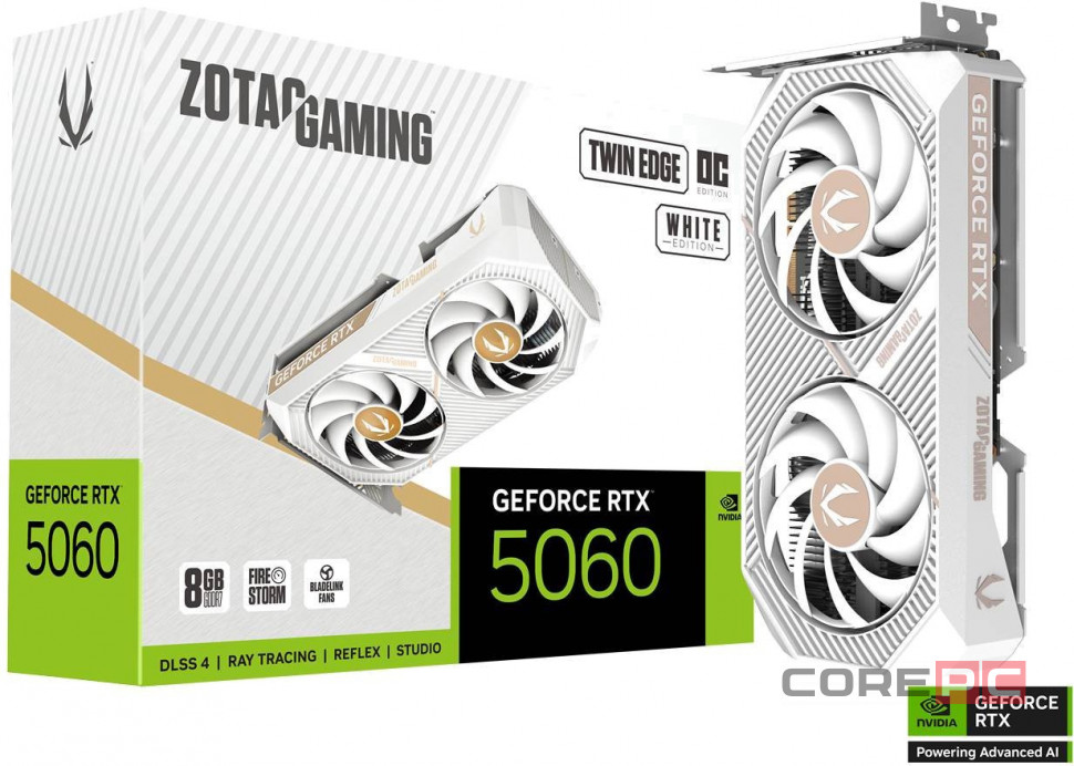 Видеокарта ZOTAC (ZT-B50600Q-10M) GeForce RTX 5060 8GB Twin Edge OC WHITE ED