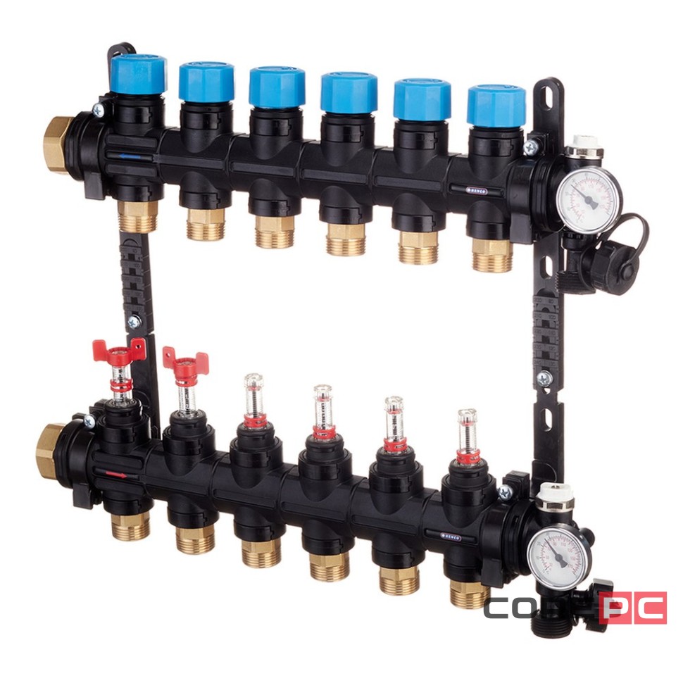 Группа коллекторная HENCO композитная с расходомером (0-3л) и термометром, 1quot; - 6 x 3/4quot;EK