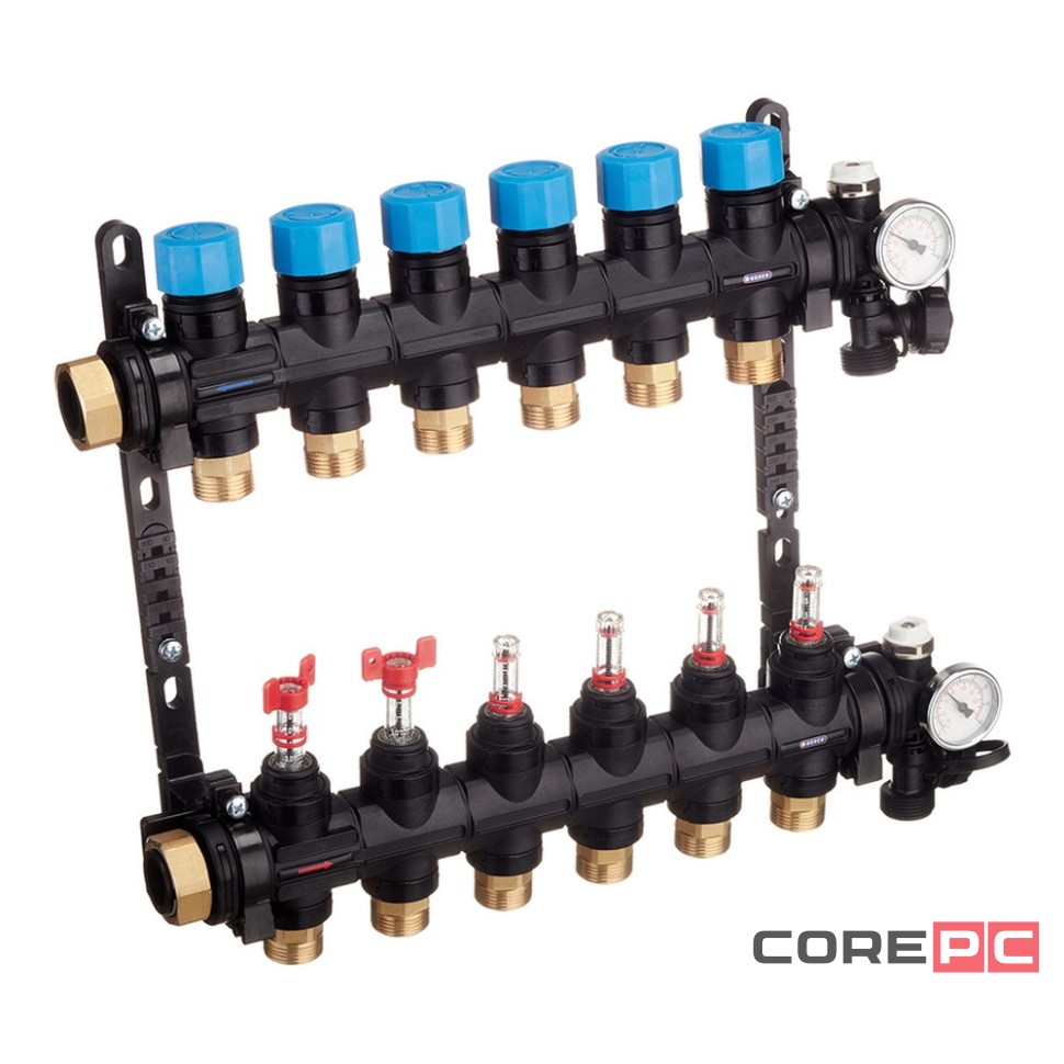 Группа коллекторная HENCO композитная с расходомером (0-3л) и термометром, 1quot; - 6 x 3/4quot;EK