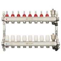 Группа коллекторная ONDO нерж сталь 8 вых. с автомат. воздухоотвод., расход. и термостат. клапанами