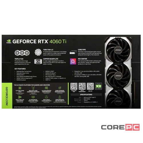 Видеокарта MSI (RTX 4060 Ti VENTUS 3X E 8G OC) GeForce RTX 4060 Ti 8GB 3X E OC