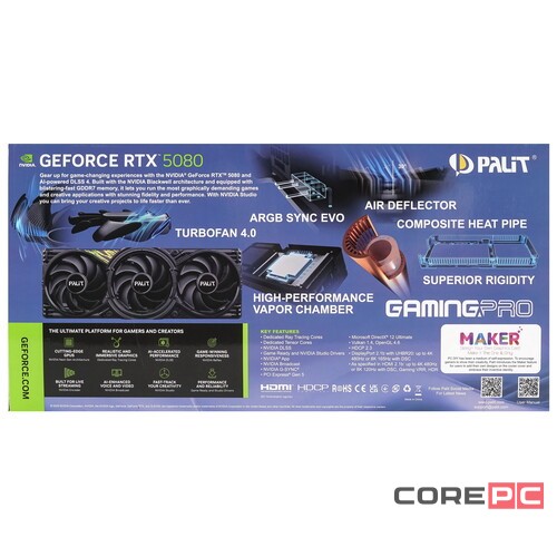 Видеокарта Palit (NE75080S19T2-GB2031A) GeForce RTX 5080 16GB GAMINGPRO OC