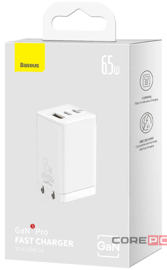 Сетевое зар. устр. Baseus GaN5 Pro Fast Charger 1USB+2C 65W CCGP120202 белое