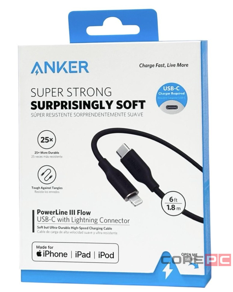 Usb Кабель-зарядка Type-C на Lightning Anker PowerLine III Flow (A8663P11) 1.8м черный
