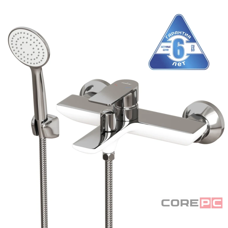 Смеситель для ванны MIXLINE МЛ33-01, рычажное управление, цвет хром/белый