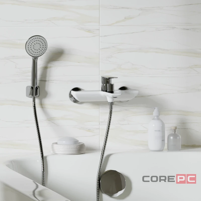 Смеситель для ванны MIXLINE МЛ33-01, рычажное управление, цвет хром/белый