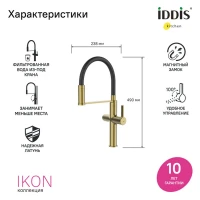 Смеситель для кухни Iddis IKNMGFFi05, рычажное управление, цвет золото матовое