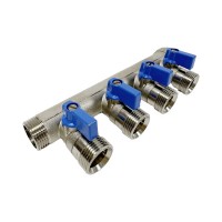 Коллектор HENCO 3/4quot; с синими шаровыми кранами, 3/4quot;НР под евроконус, 3/4quot; - 4xEK14,16,18,20