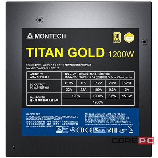 Блок питания Montech 1200W TITAN GOLD Black (TIS0126) 16 Pin (PCIe 5.0 Connector Cable Details)