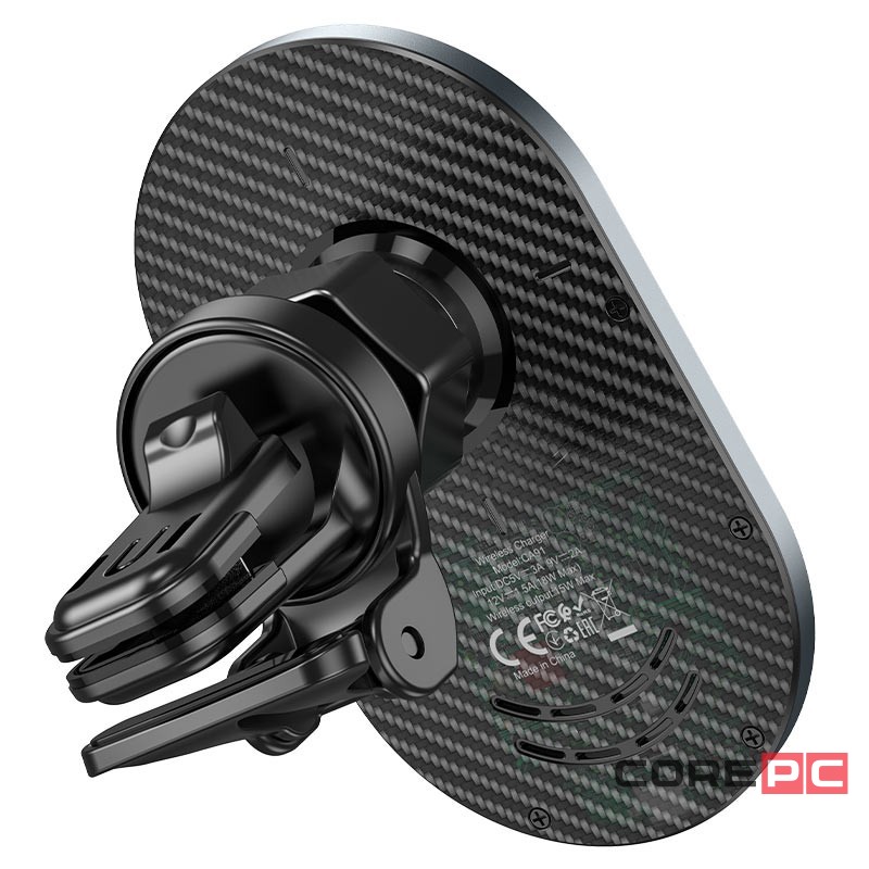 Держатель c беспроводной зарядкой в воздуховод Hoco CA91 (MagSafe) 15W магнитный черный