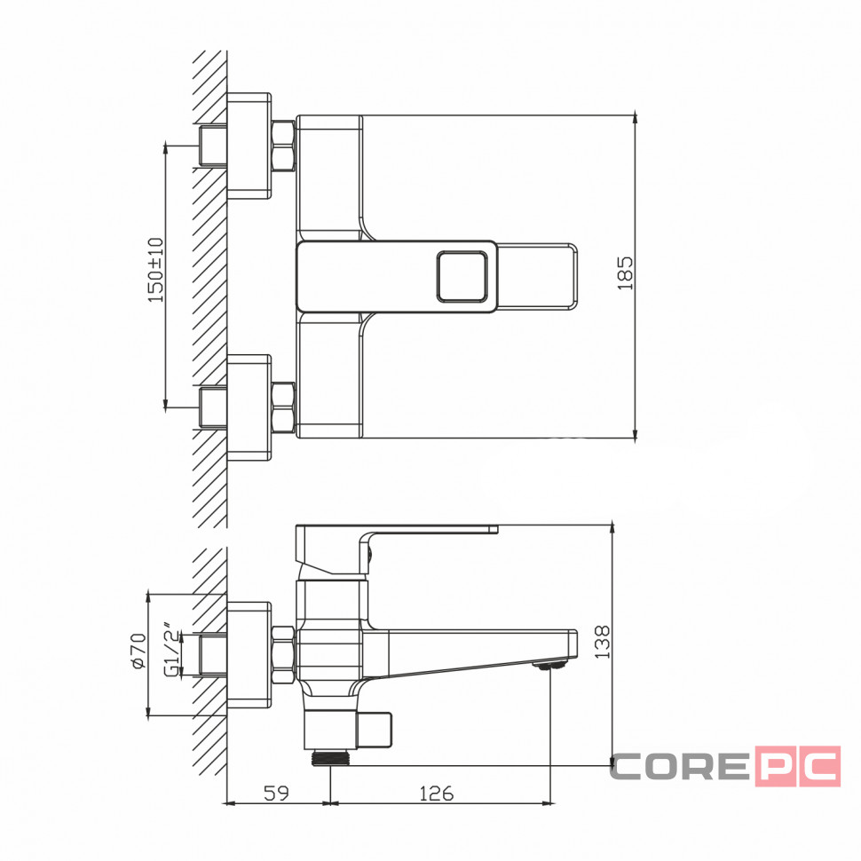 Смеситель для ванны MIXLINE МЛ34-01/ML34-01, рычажное управление, цвет черный