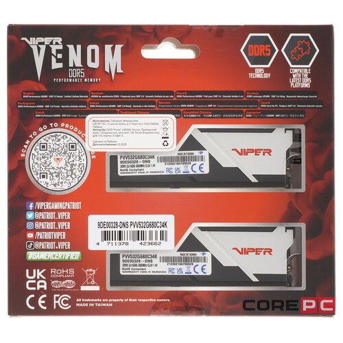 Оперативная память 32 Gb 6800 MHz PATRIOT VIPER VENOM (PVV532G680C34K)