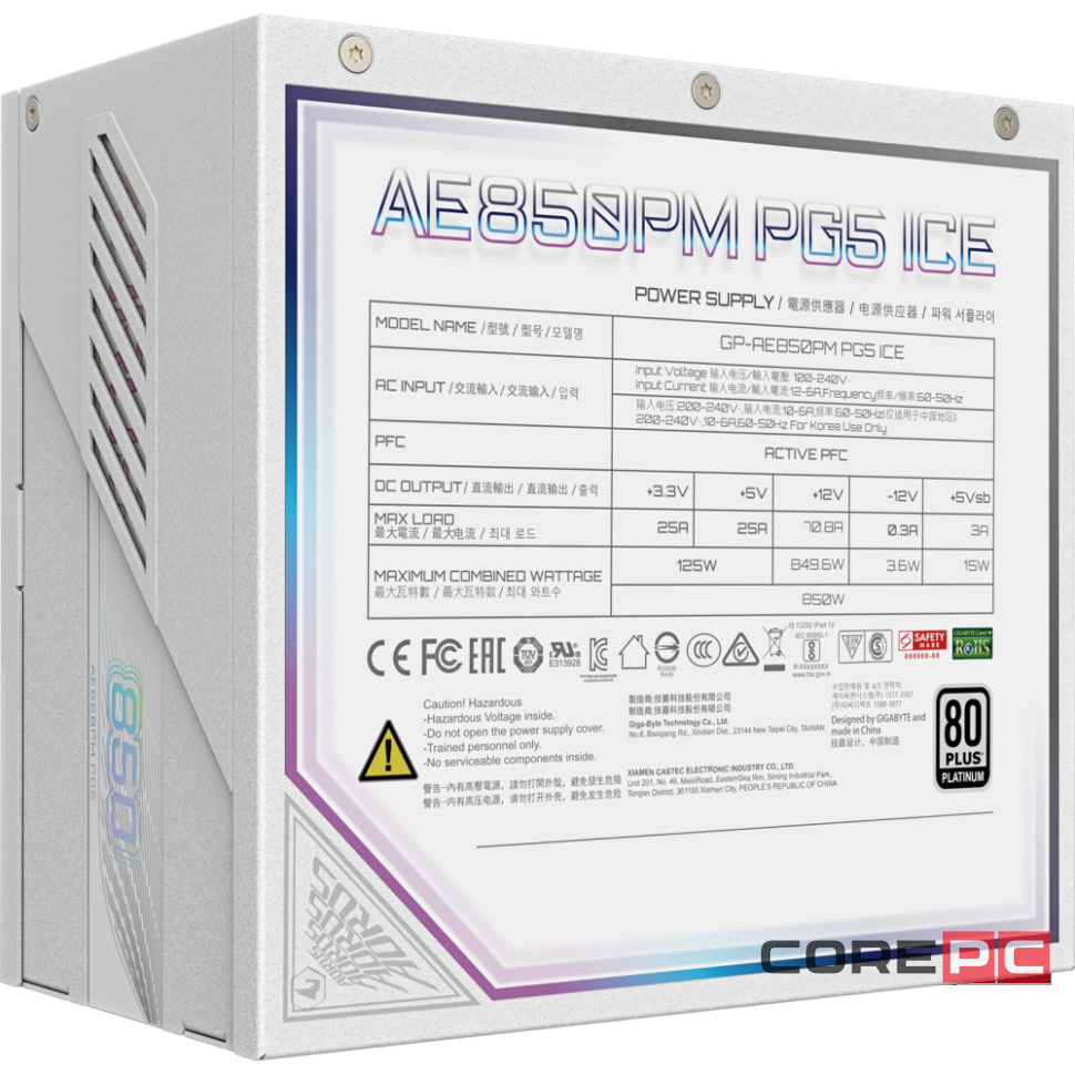 Блок питания Gigabyte 850W GP-AE850PM PG5 ICE 16 Pin (PCIe 5.0 Connector Cable Details)