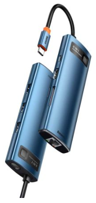 Адаптер Baseus 8 в 1 Metal Gleam Series Multi-functional Type-C HUB (Blue) (WKWG000103)