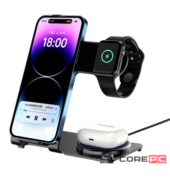 Беспроводное зарядное устройство Mutural T05 Magnetic Foldable 3 в1 15W (черный)