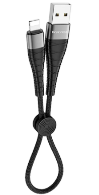 Кабель Borofone BX32 2,4A (USB) на (Lightning) 25см нейлоновая оплетка (черный)