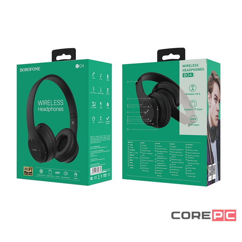 Стереонаушники Bluetooth Полноразмерные Borofone BO4 Charming rhyme BT5.0/200mAh/5ч черные