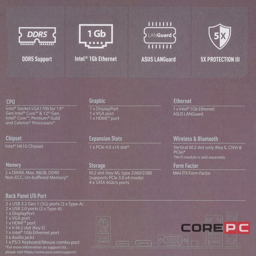 Материнская плата ASUS PRIME H610I-PLUS-CSM 90MB1GB0-M0EAYC