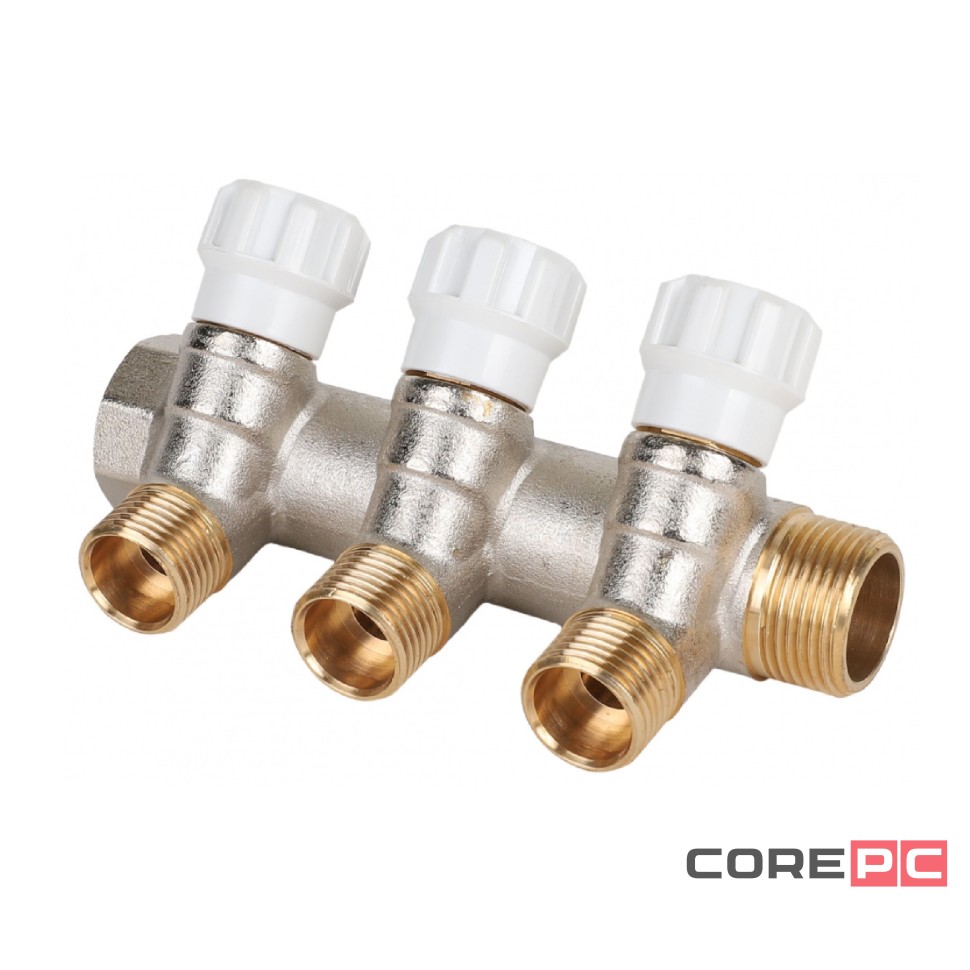 Коллектор латунный MVI 3/4quot;x1/2quot; 3 вых с регулирующими вентилями