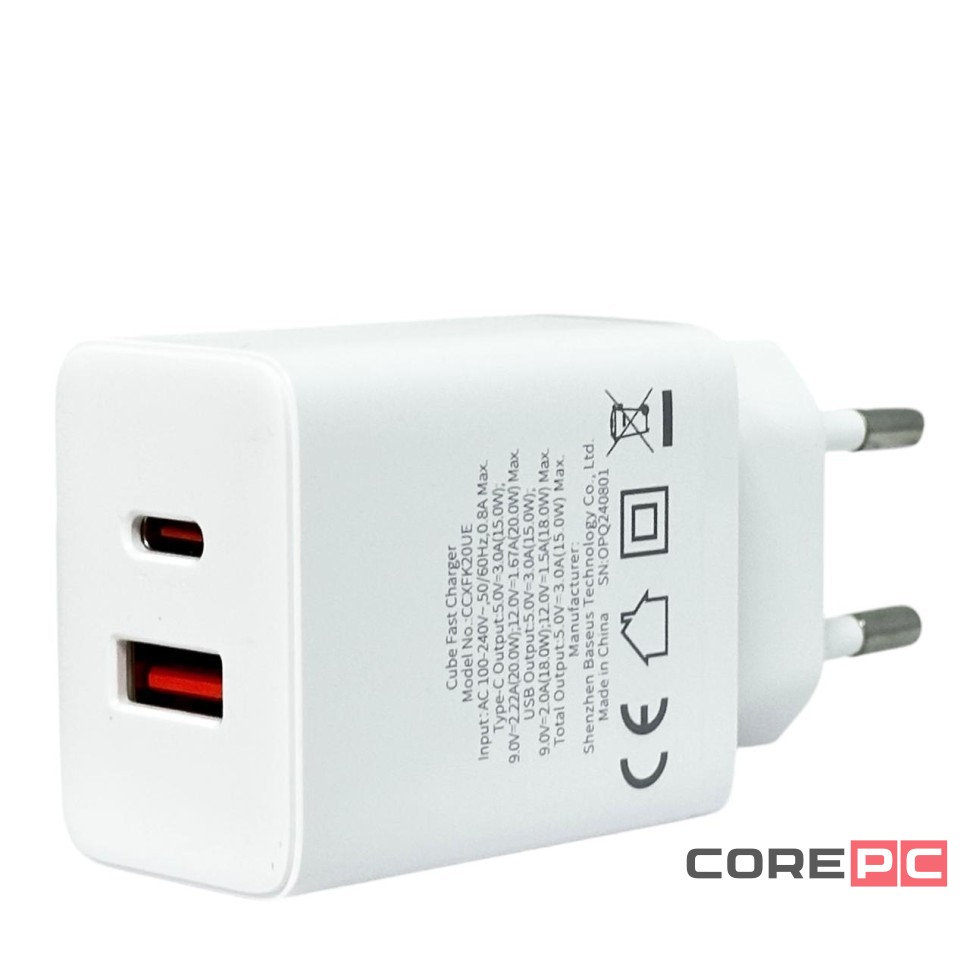 Сетевое зар. устр. Baseus Cube Fast Charger 1USB/1C P10111403213-00 белое