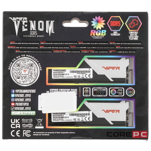 Оперативная память 32 Gb 6600 MHz PATRIOT VIPER VENOM RGB (PVVR532G660C34K)