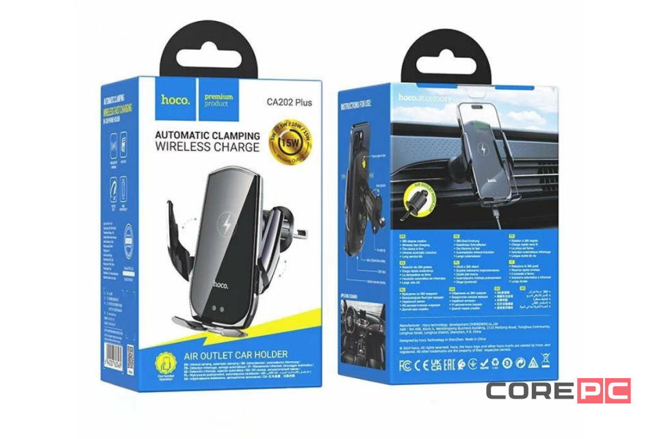Держатель c беспроводной зарядкой в воздуховод Hoco CA202 Plus 15W черный