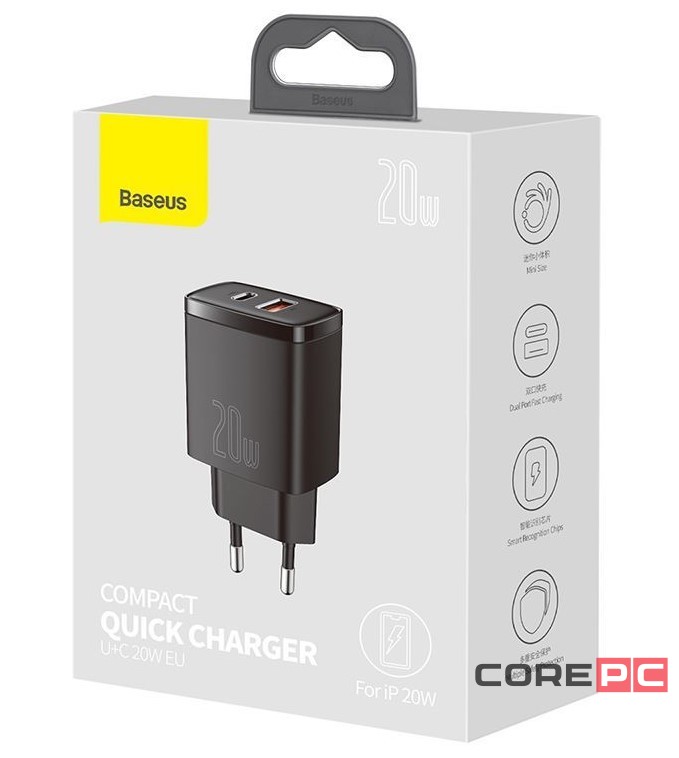 Сетевое зар. устр. Baseus Compact 20W EU 1USB/1C CCXJ-B01 черное