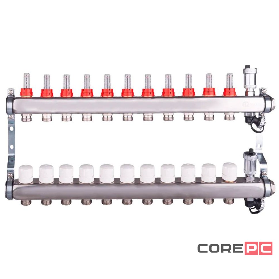 Группа коллект. AQUALINK с расходомерами, сливным краном и автомат. возд-ком, нерж. сталь 1quot;х11х3/4quot;