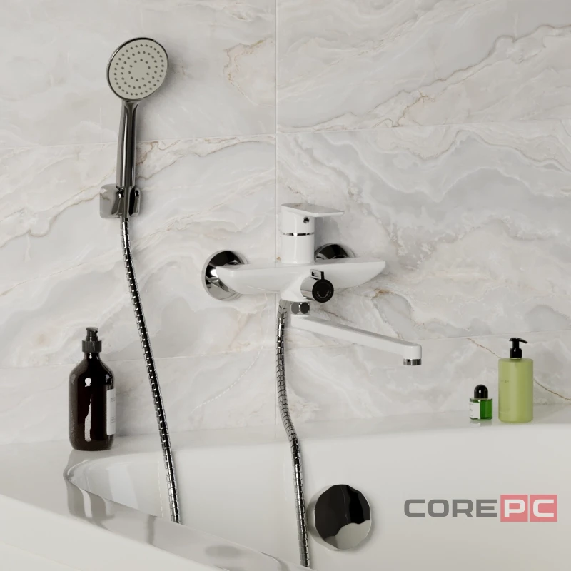Смеситель для ванны и раковины MIXLINE МЛ33-02, рычажное управление, цвет хром/белый